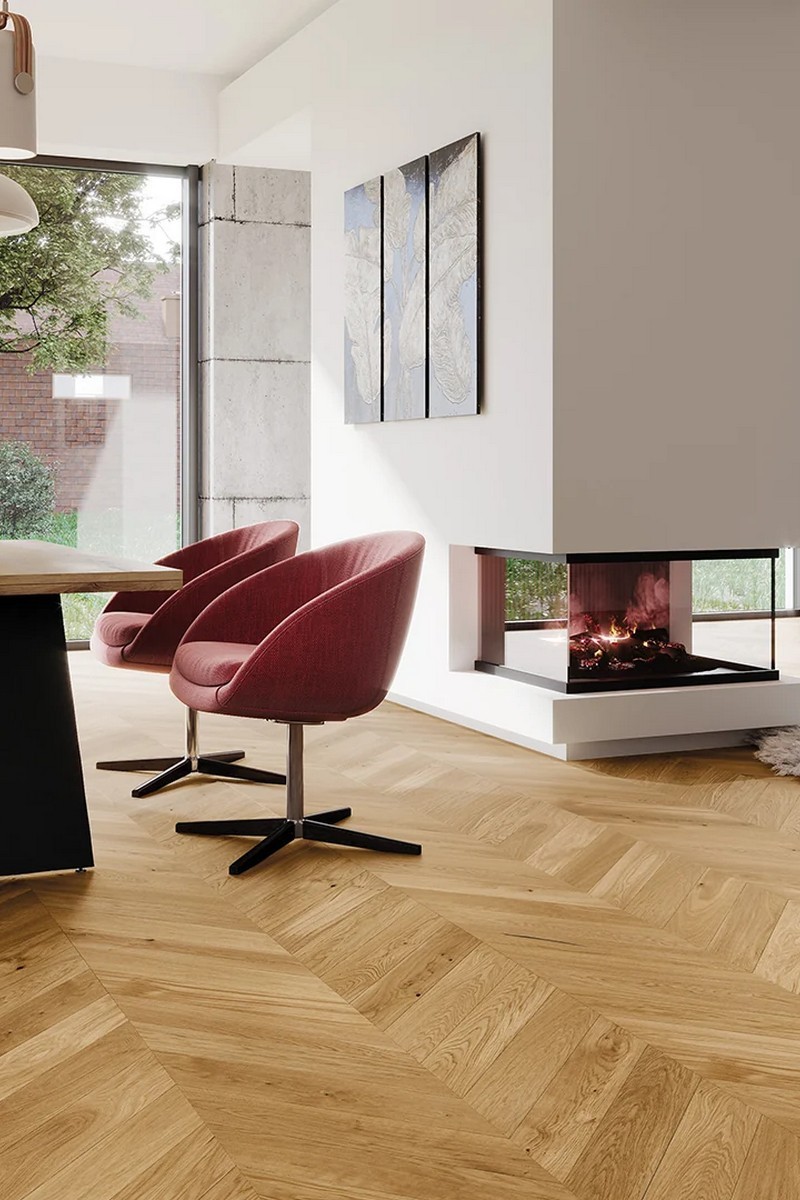 Parchet triplustratificat Chevron Stejar Bright