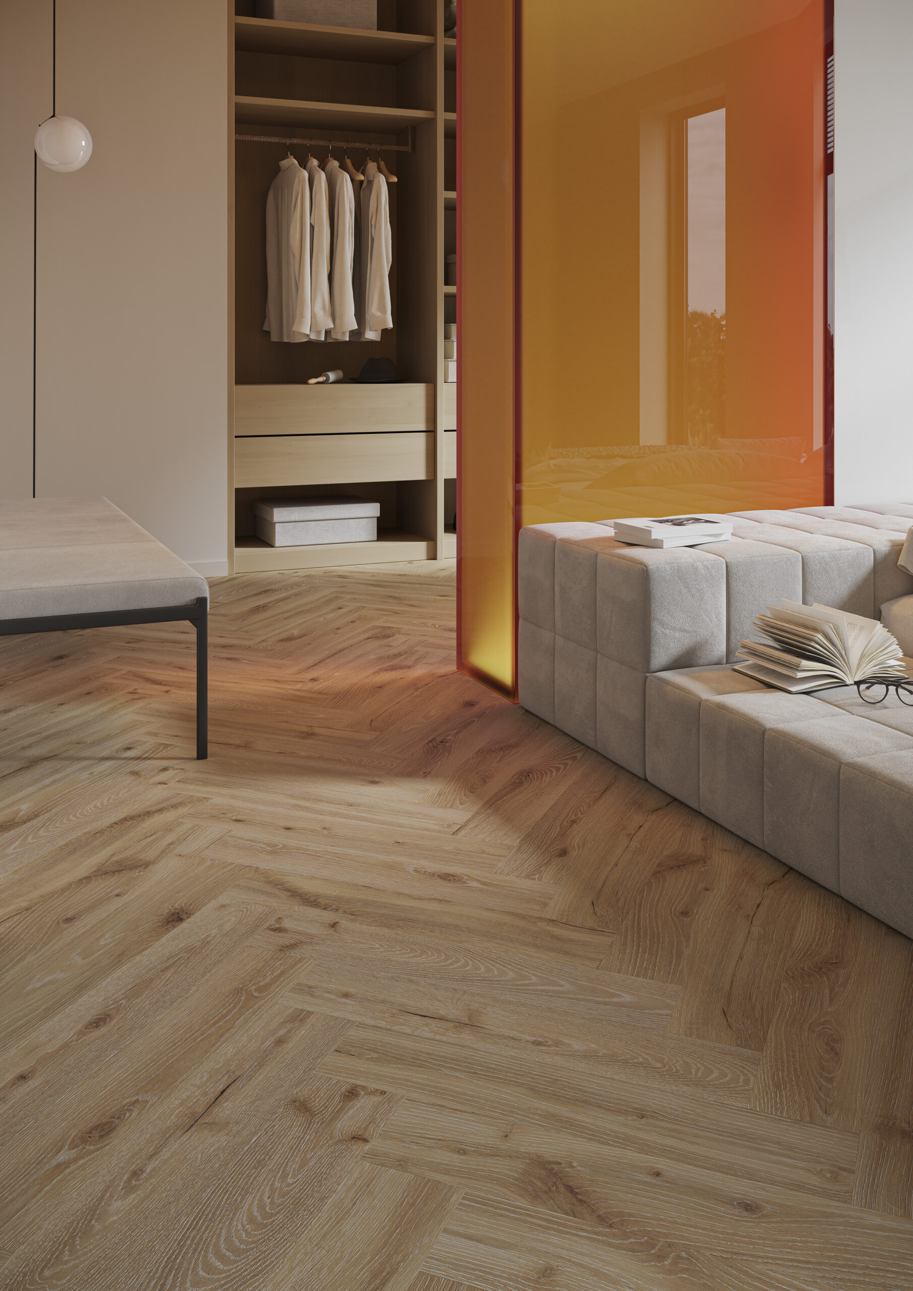 Parchet vinil SPC Stejar Desert Herringbone