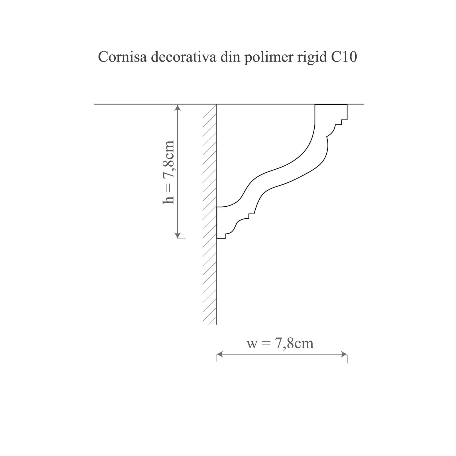 Cornisa decorativa din polimer rigid C10 - 7.8x7.8x200 cm
