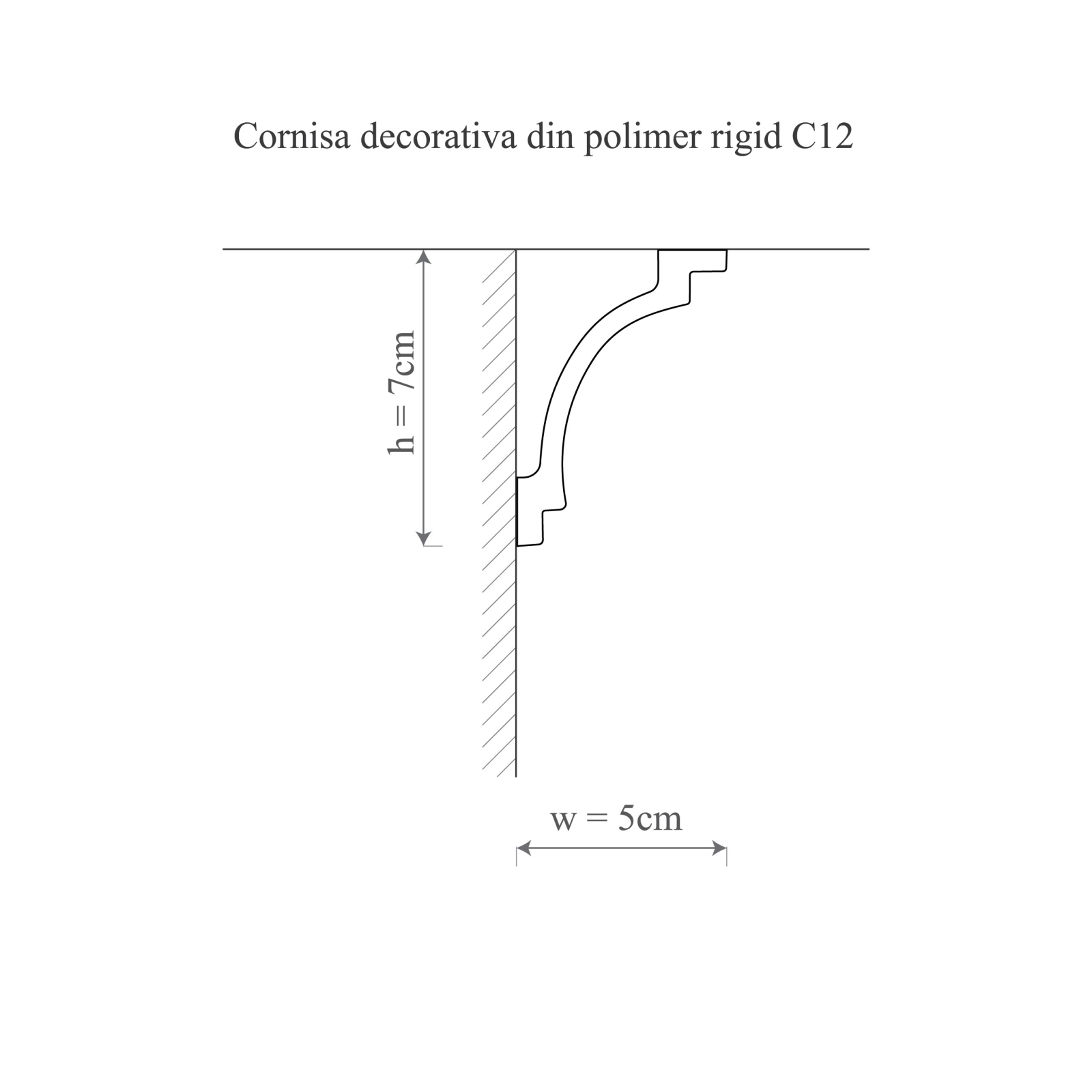 Cornisa decorativa din polimer rigid C12 - 5x7x200 cm