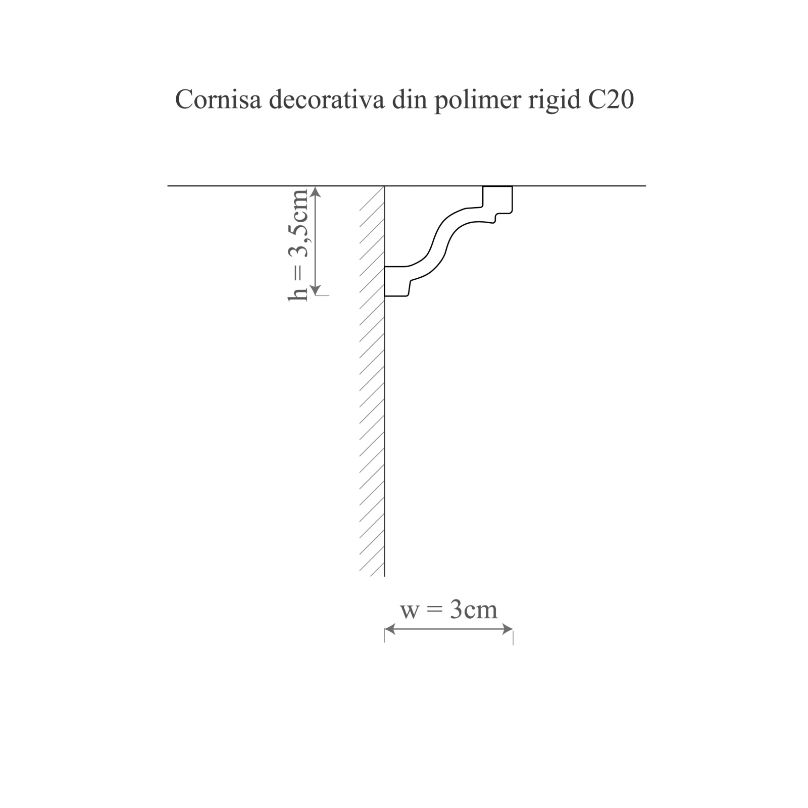 Cornisa decorativa din polimer rigid C20 - 3x3.5x200 cm