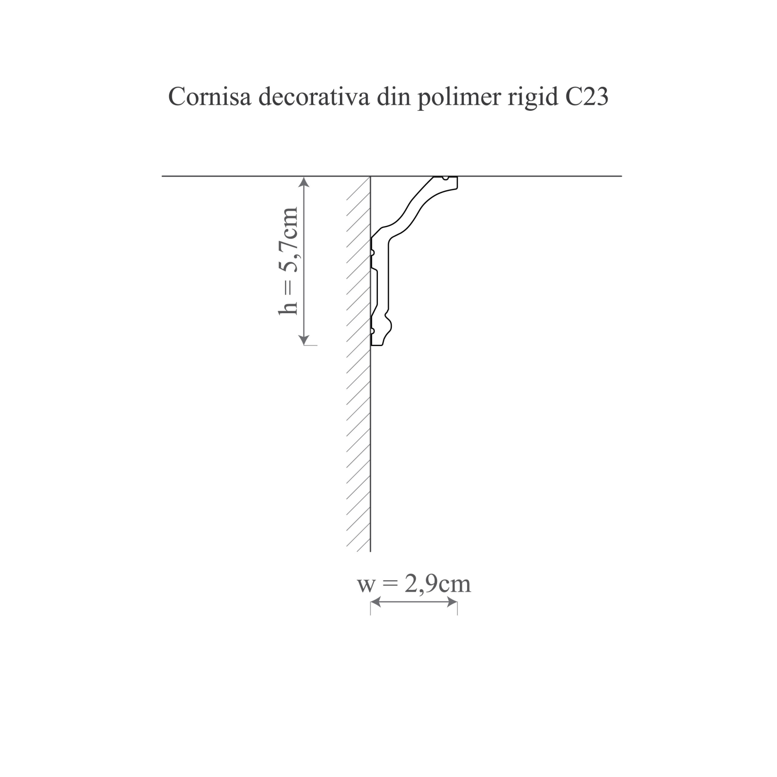 Cornisa decorativa din polimer rigid C23 - 5.7x2.9x200 cm