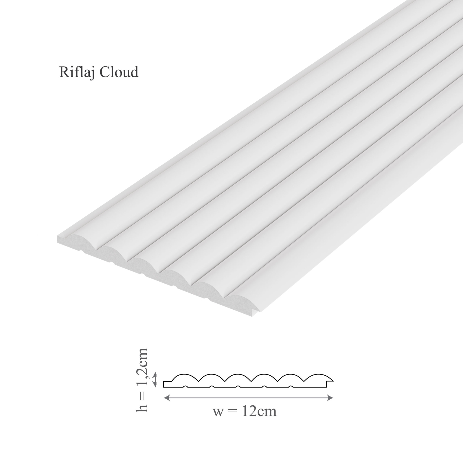 Panou riflaj decorativ 3D din polimer rigid, model Cloud - 12x1.2x250 cm