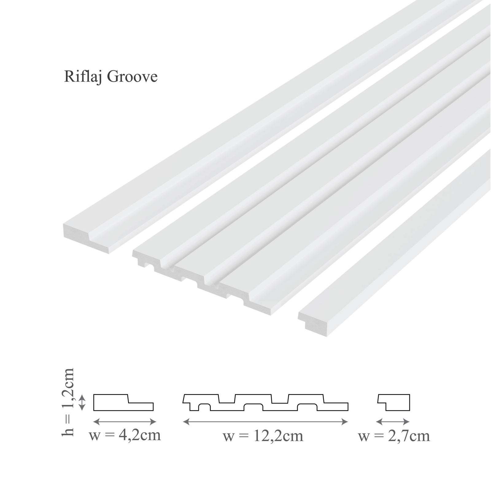 Panou riflaj decorativ 3D din polimer rigid, model Groove - 12.2x1.2x250 cm