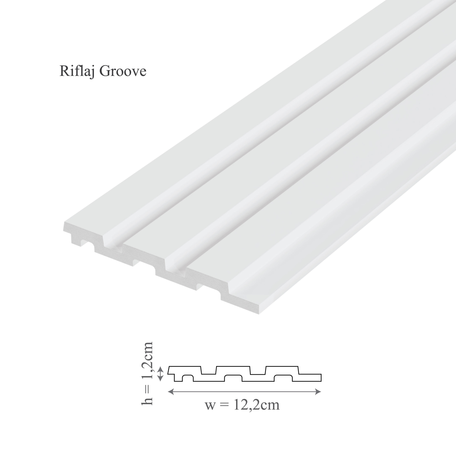 Panou riflaj decorativ 3D din polimer rigid, model Groove - 12.2x1.2x250 cm