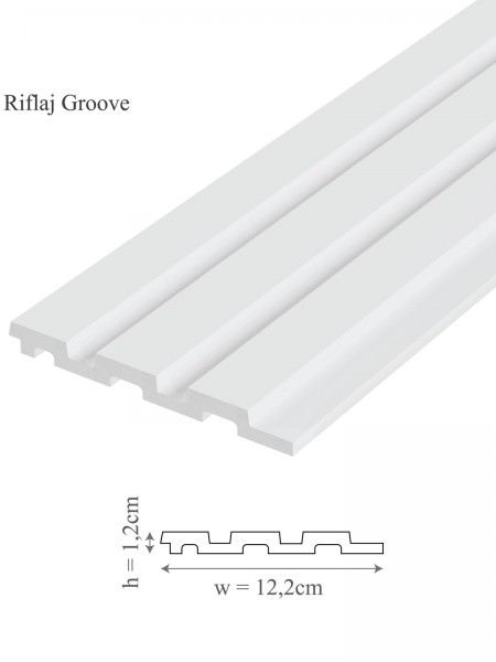 Panou riflaj decorativ 3D din polimer rigid, model Groove - 12.2x1.2x250 cm