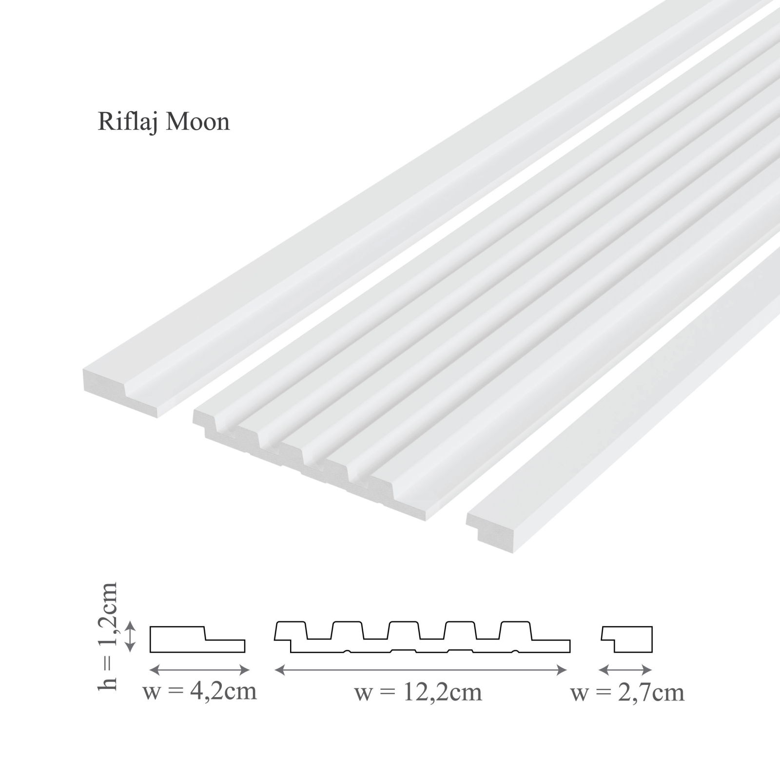Panou riflaj decorativ 3D din polimer rigid, model Moon - 12.2x1.2x250 cm