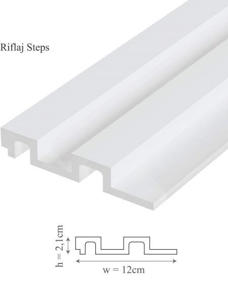 Panou riflaj decorativ 3D din polimer rigid, model Steps - 12x2.1x250 cm