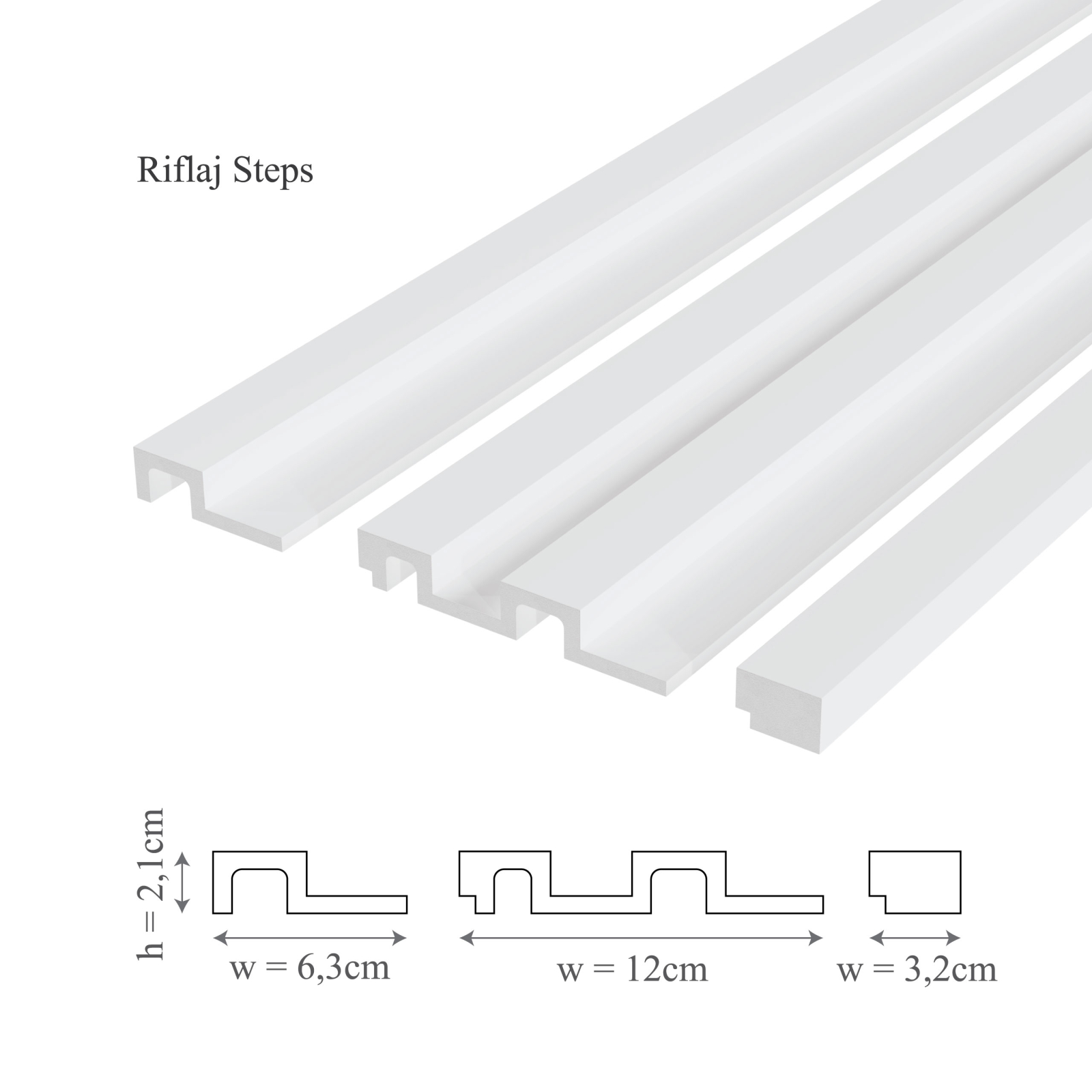Panou riflaj decorativ 3D din polimer rigid, model Steps - 12x2.1x270 cm