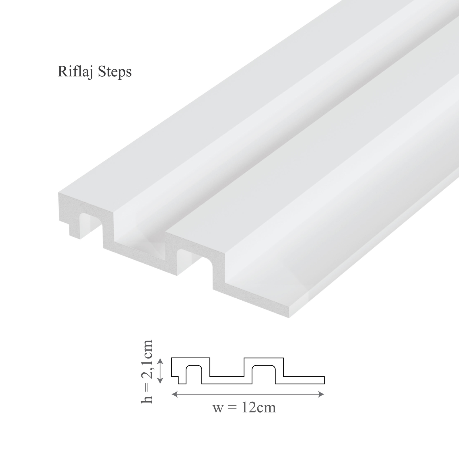 Panou riflaj decorativ 3D din polimer rigid, model Steps - 12x2.1x270 cm