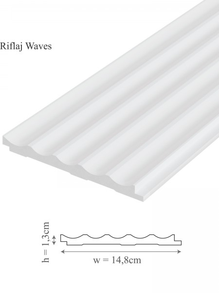 Panou riflaj decorativ 3D din polimer rigid, model Waves - 14.8x1.3x250 cm