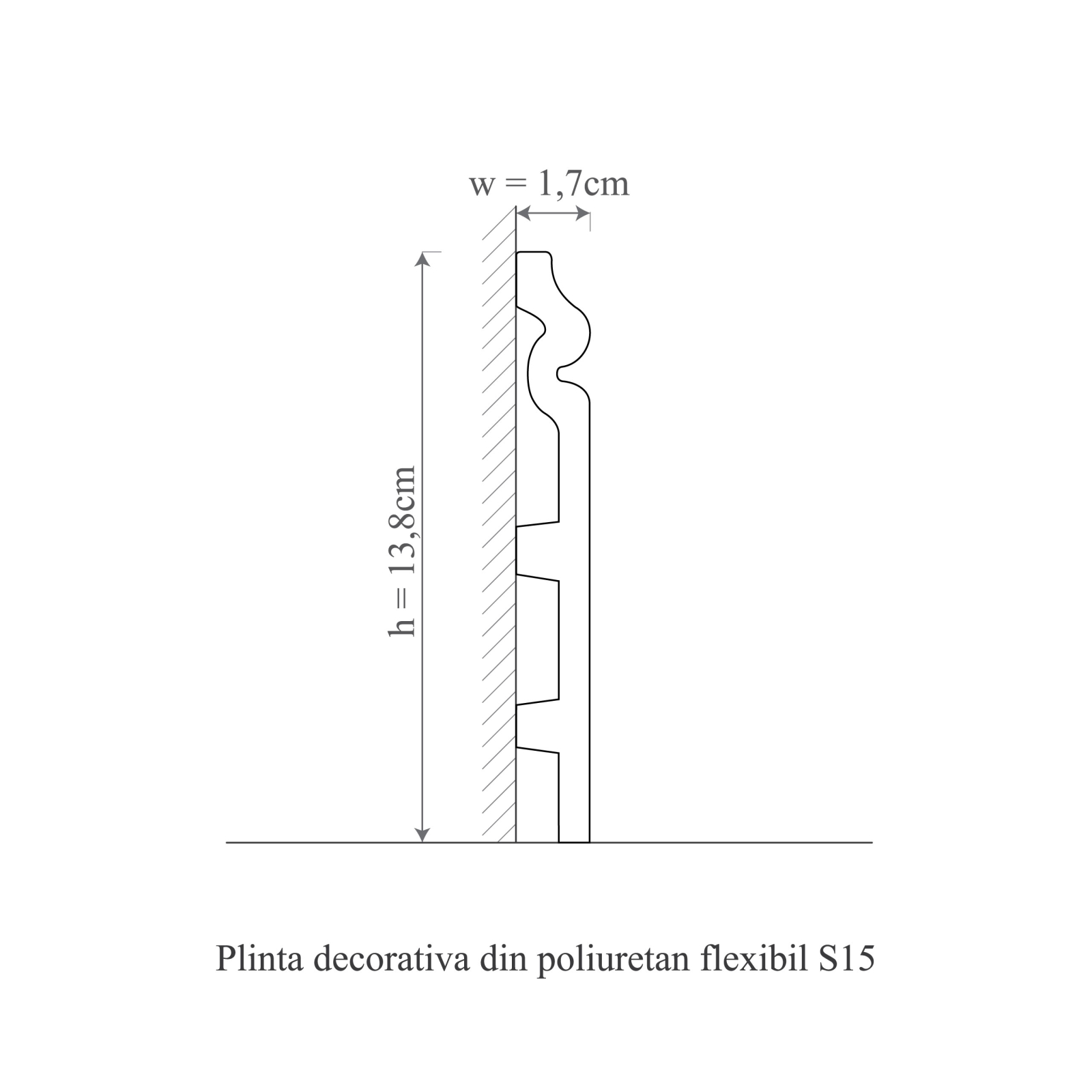 Plinta decorativa din polimer rigid S15 - 13.8x1.7x200 cm