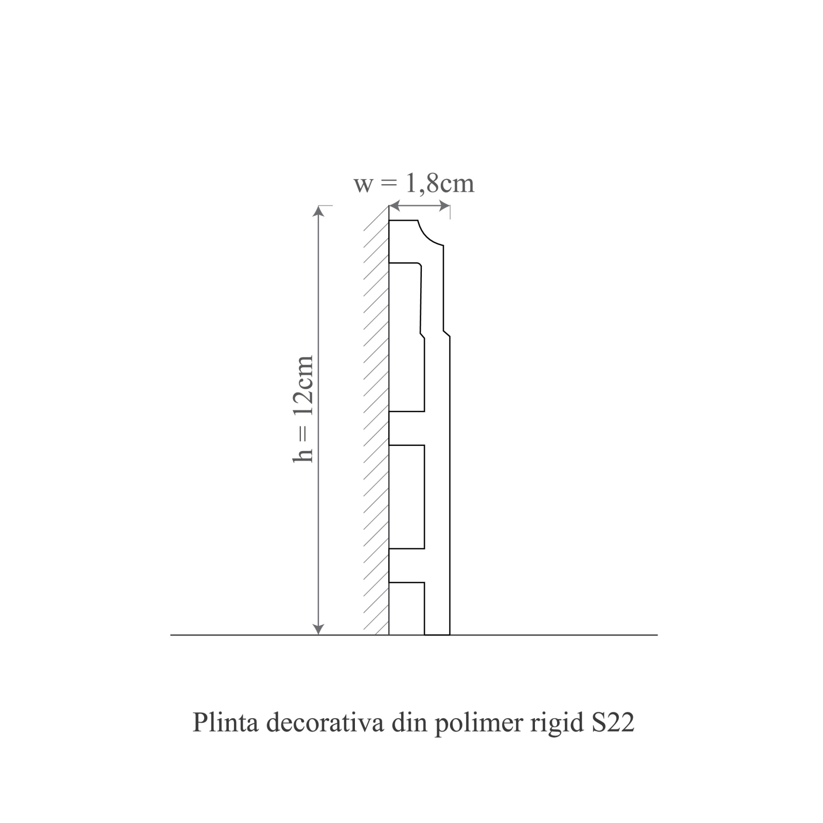 Plinta decorativa din polimer rigid S22 - 12x1.8x200 cm