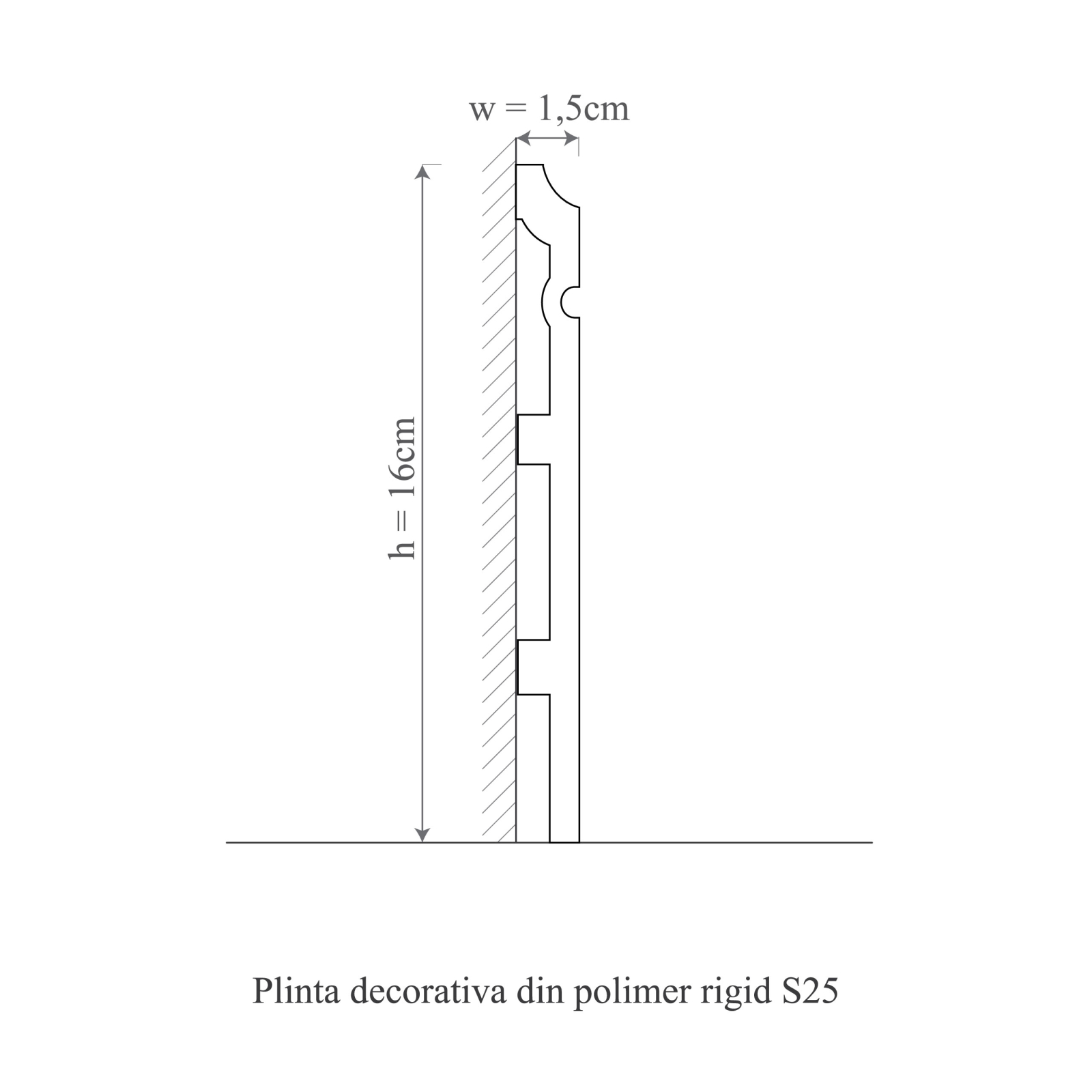 Plinta decorativa din polimer rigid S25 - 16x1.5x200 cm