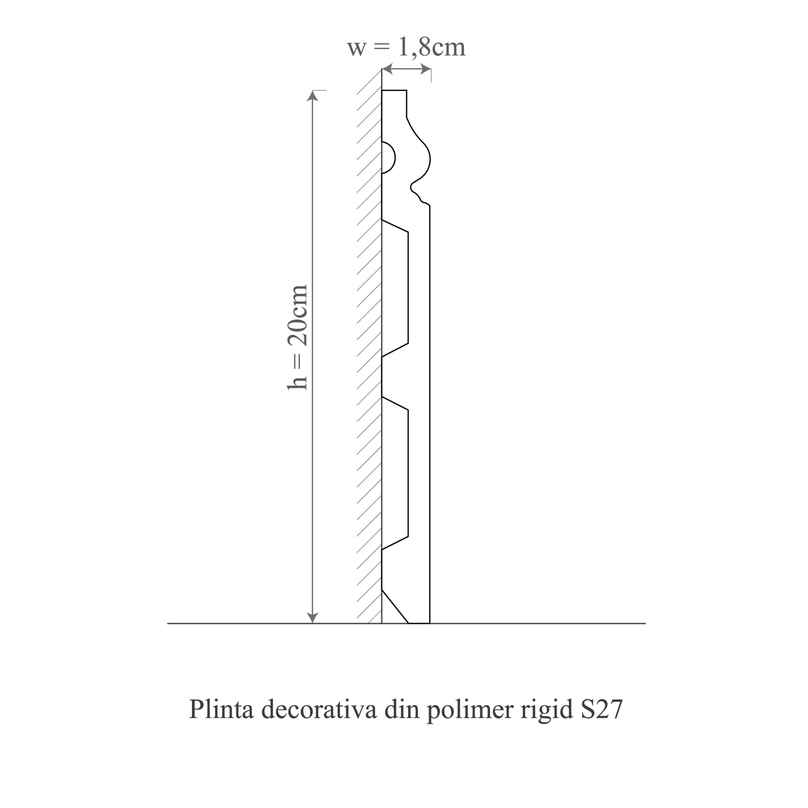 Plinta decorativa din polimer rigid S27 - 20x1.8x200 cm