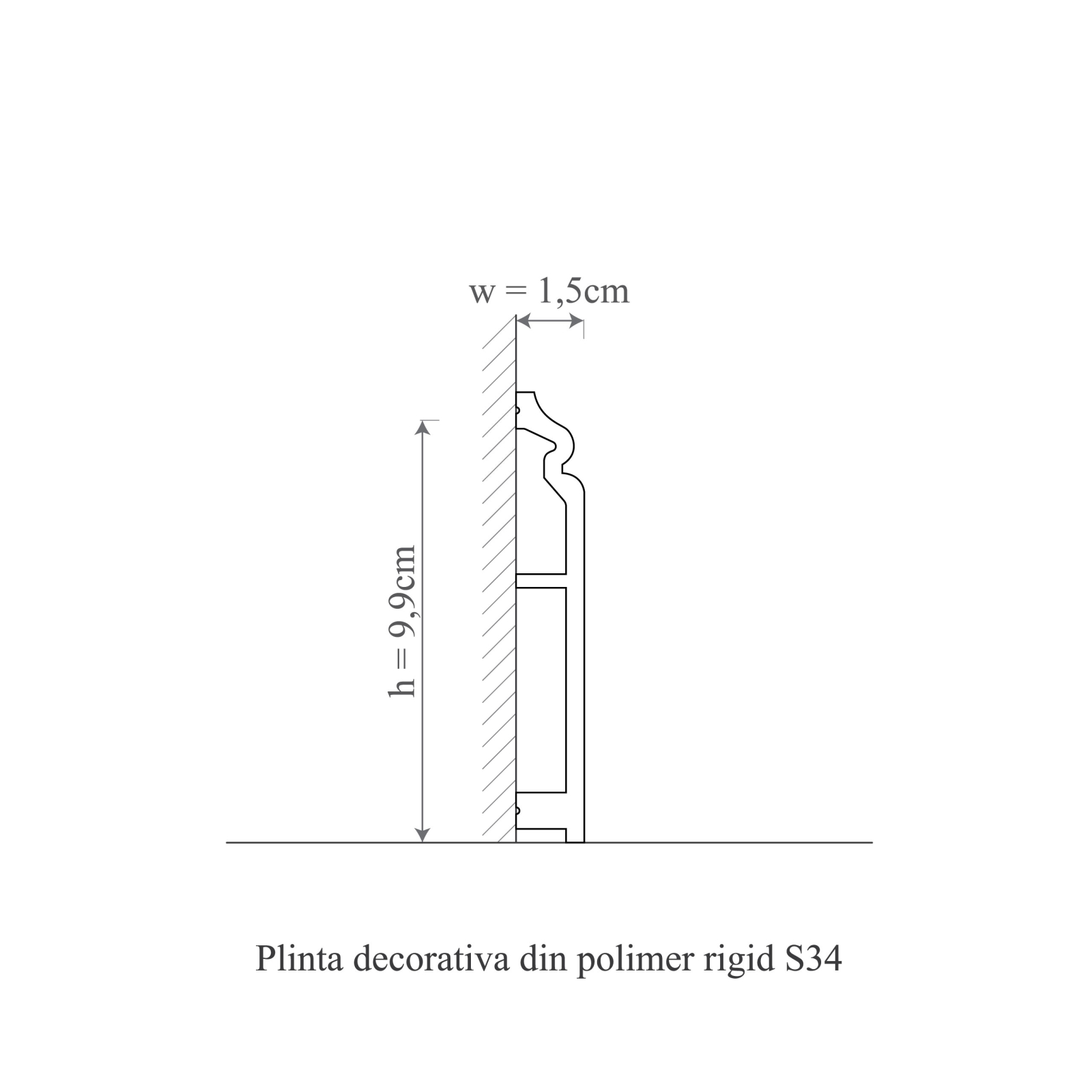 Plinta decorativa din polimer rigid S34 - 9.9x1.5x200 cm