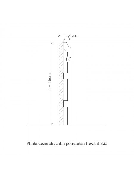 Plinta flexibila din poliuretan S25 - 16x1.6x200 cm