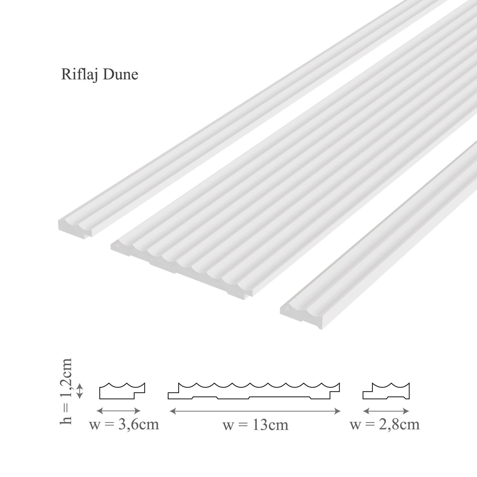 Profil stanga panou riflaj decorativ 3D din polimer rigid, model Dune L - 3.6x1.2x250 cm