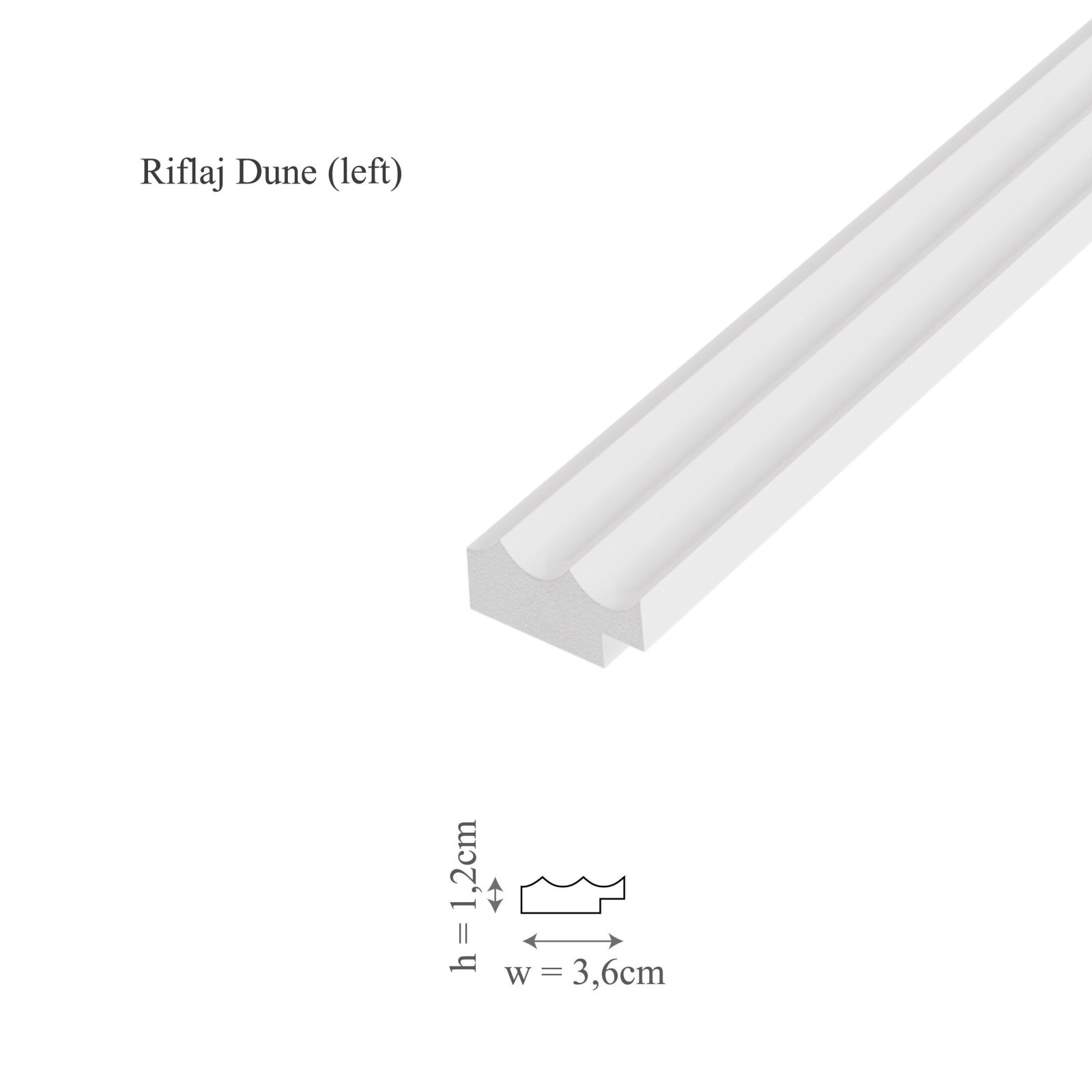 Profil stanga panou riflaj decorativ 3D din polimer rigid, model Dune L - 3.6x1.2x250 cm