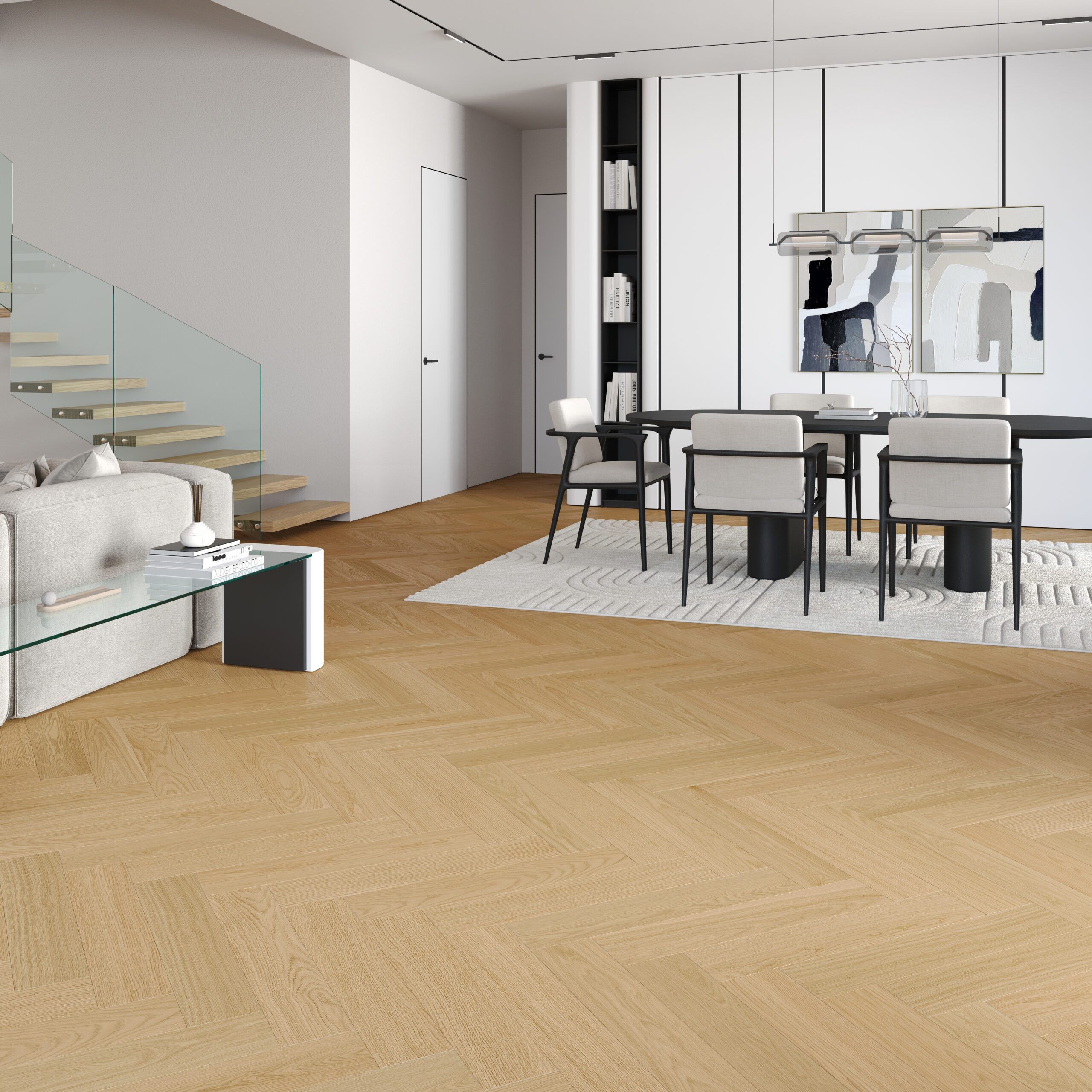 Parchet vinil SPC Stejar Cream Herringbone