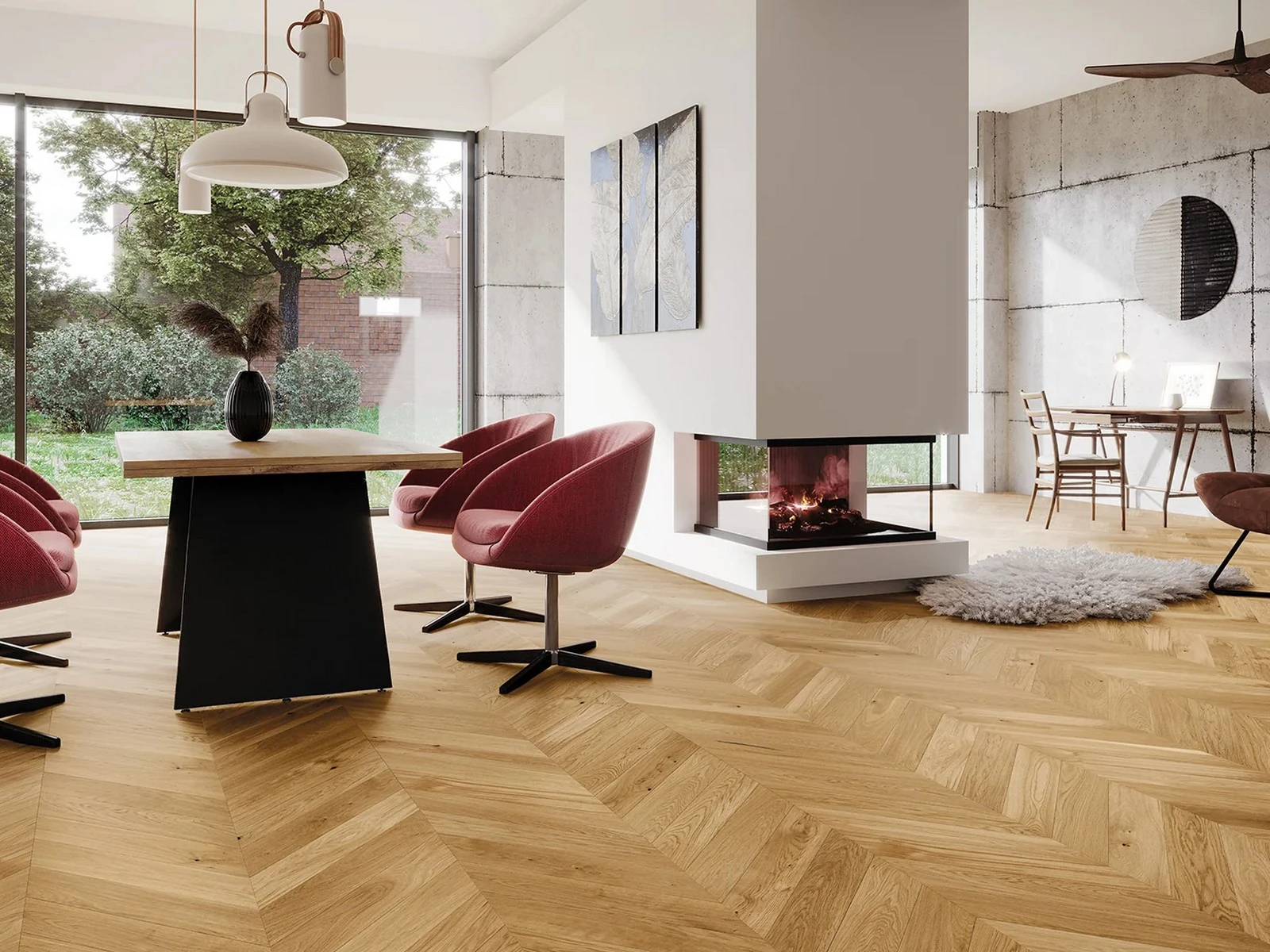 Parchet triplustratificat Chevron Stejar Bright