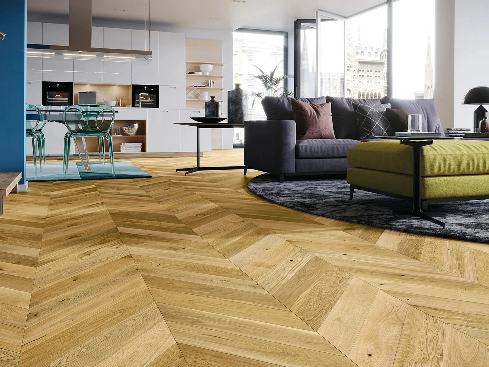 Parchet triplustratificat Chevron Stejar Caramel