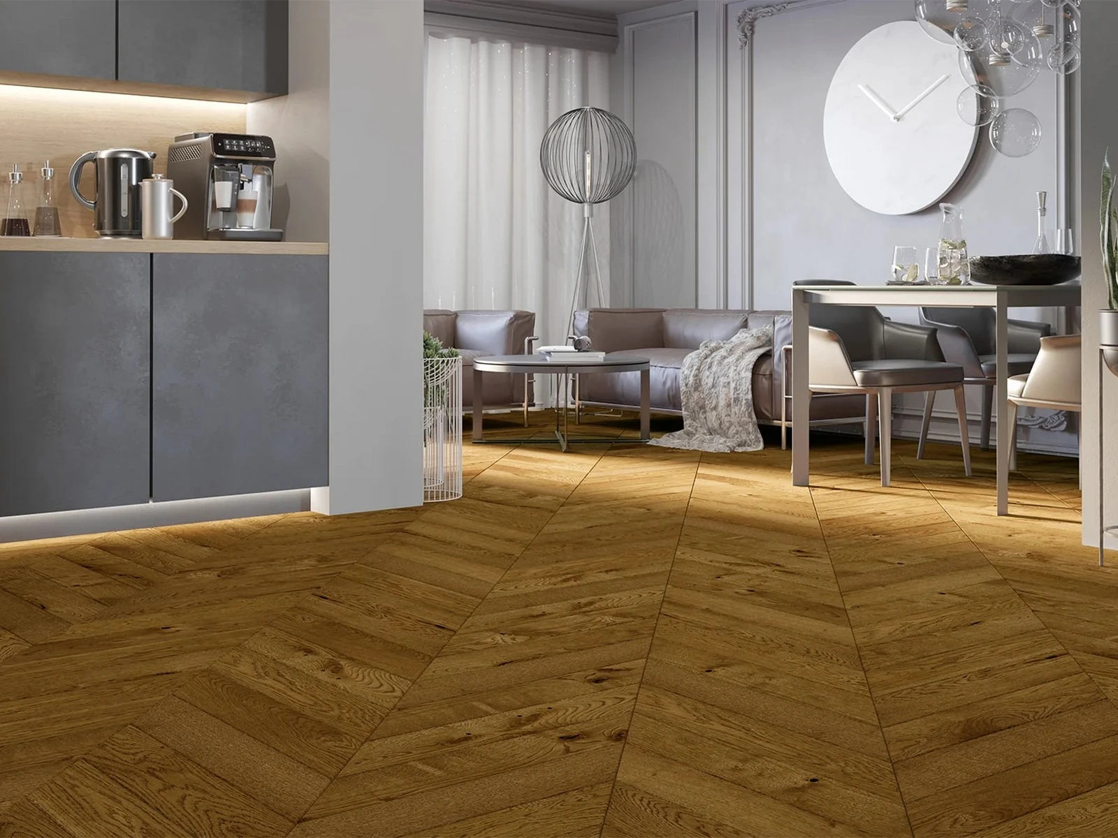 Parchet triplustratificat Chevron Stejar Honey