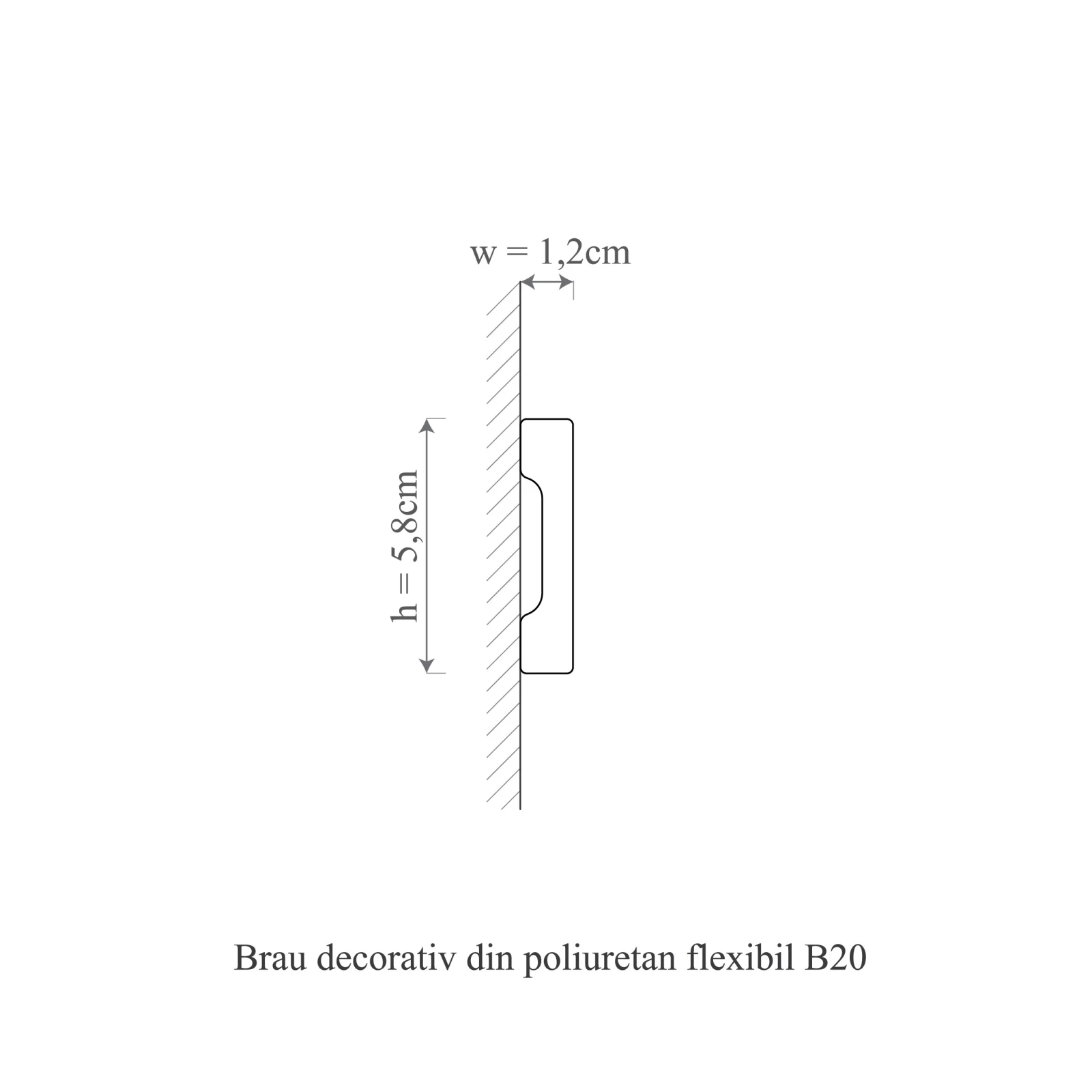 Brau decorativ din polimer rigid B20 - 5.8x1.2x200 cm