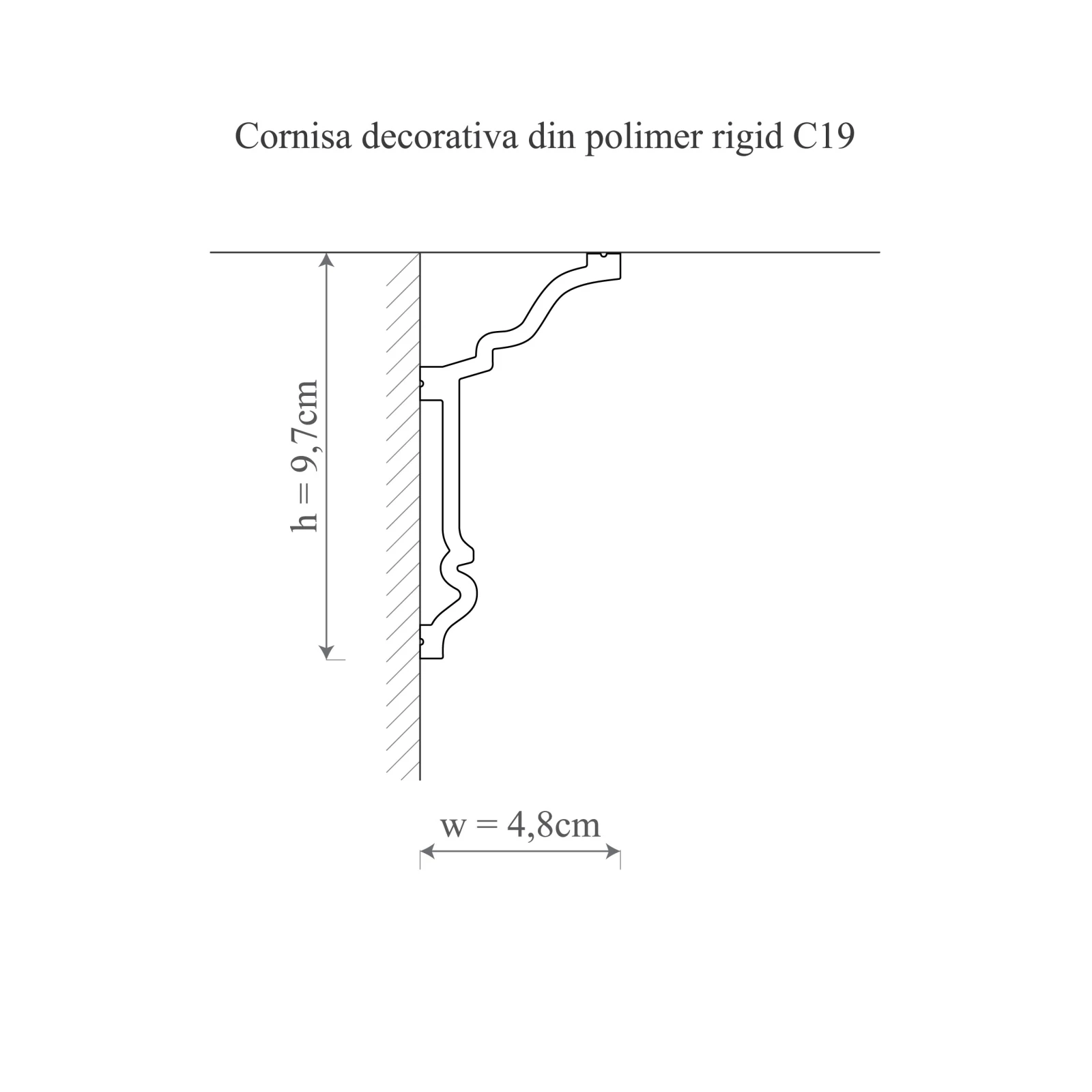 Cornisa decorativa din polimer rigid C19 - 9.7x4.8x200 cm