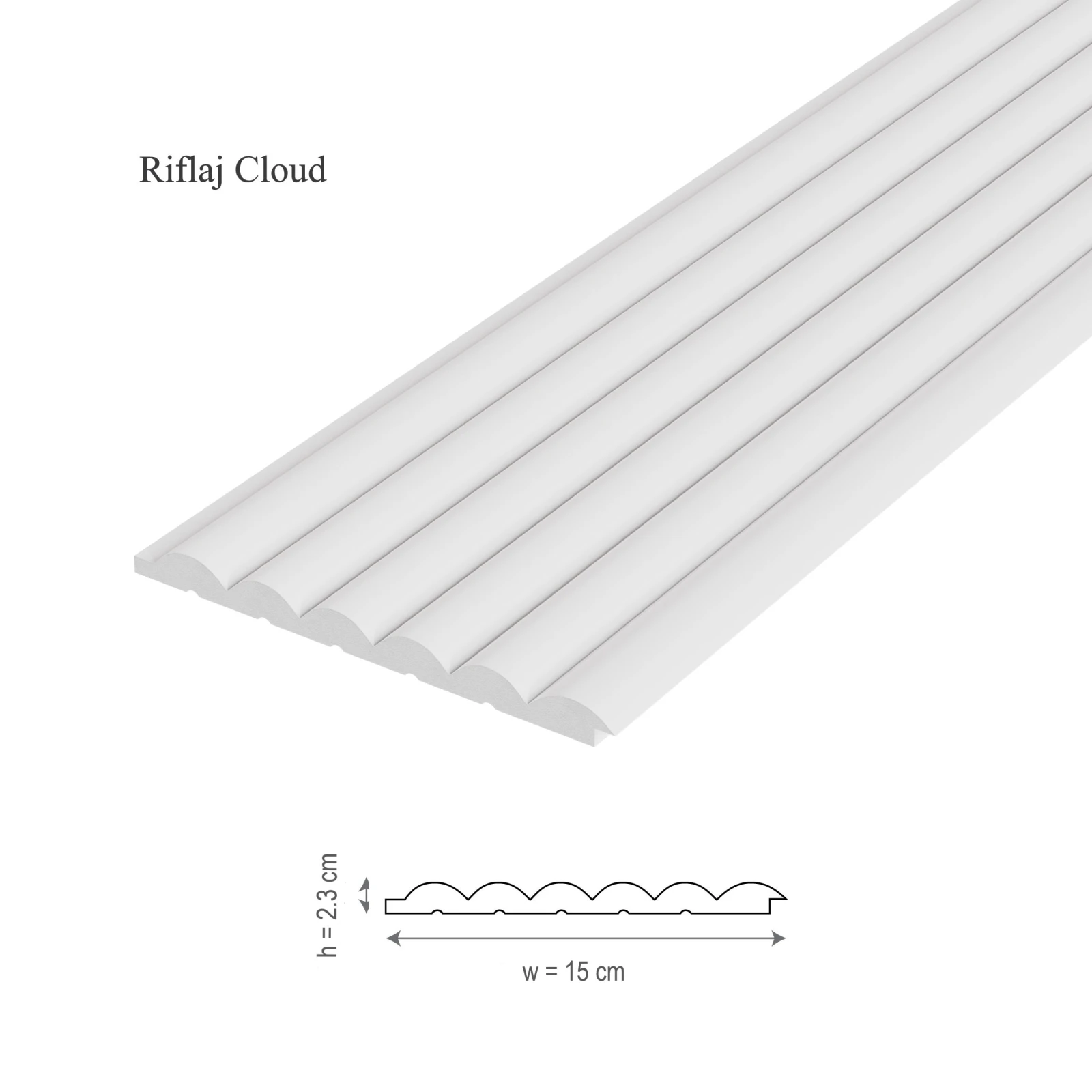 Panou riflaj decorativ 3D din polimer rigid, model Cloud - 15x2.3x270 cm