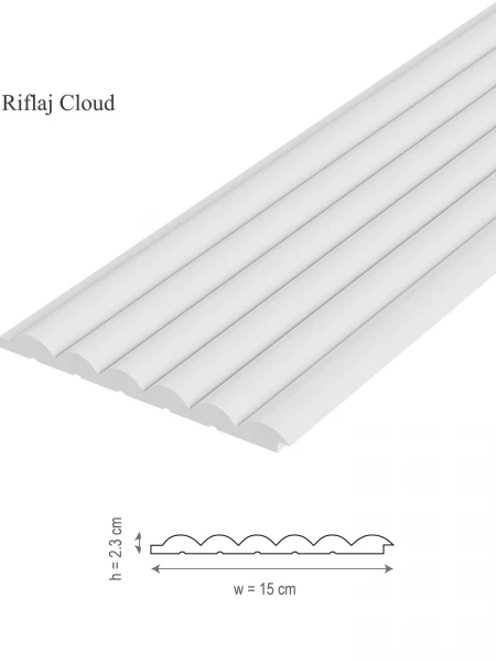 Panou riflaj decorativ 3D din polimer rigid, model Cloud - 15x2.3x270 cm