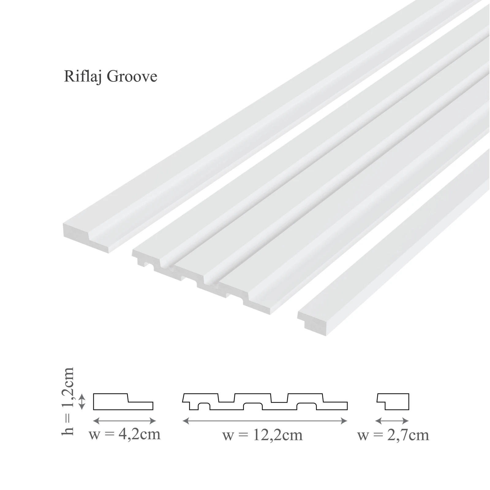 Panou riflaj decorativ 3D din polimer rigid, model Groove - 12.2x1.2x250 cm