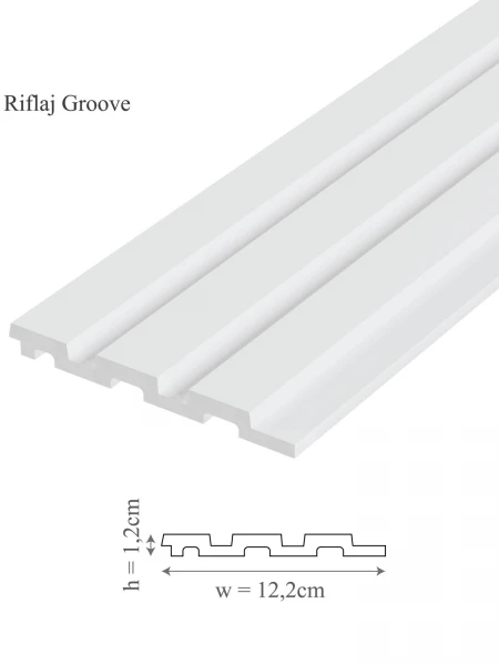 Panou riflaj decorativ 3D din polimer rigid, model Groove - 12.2x1.2x250 cm