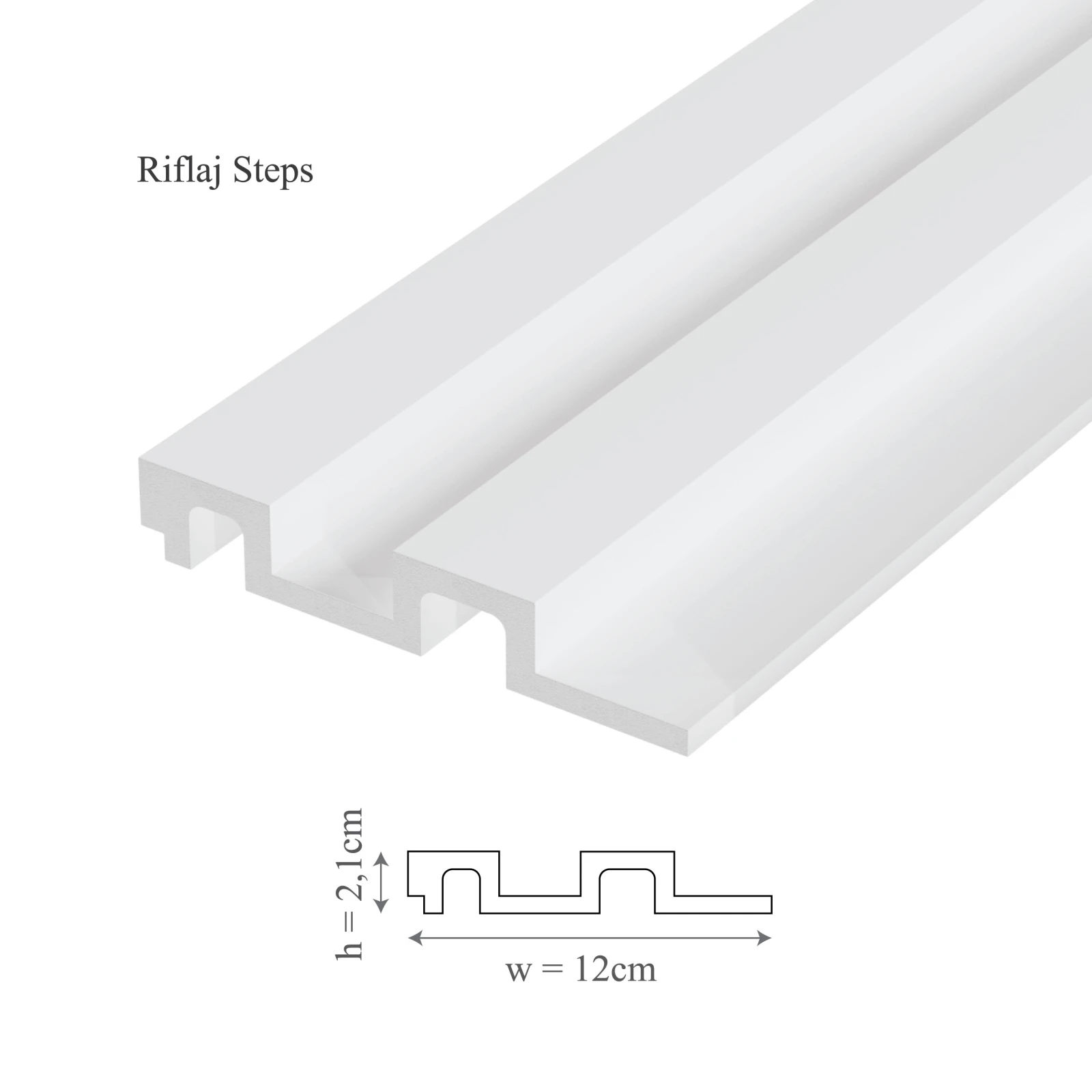 Panou riflaj decorativ 3D din polimer rigid, model Steps - 12x2.1x250 cm