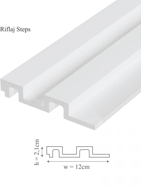 Panou riflaj decorativ 3D din polimer rigid, model Steps - 12x2.1x250 cm
