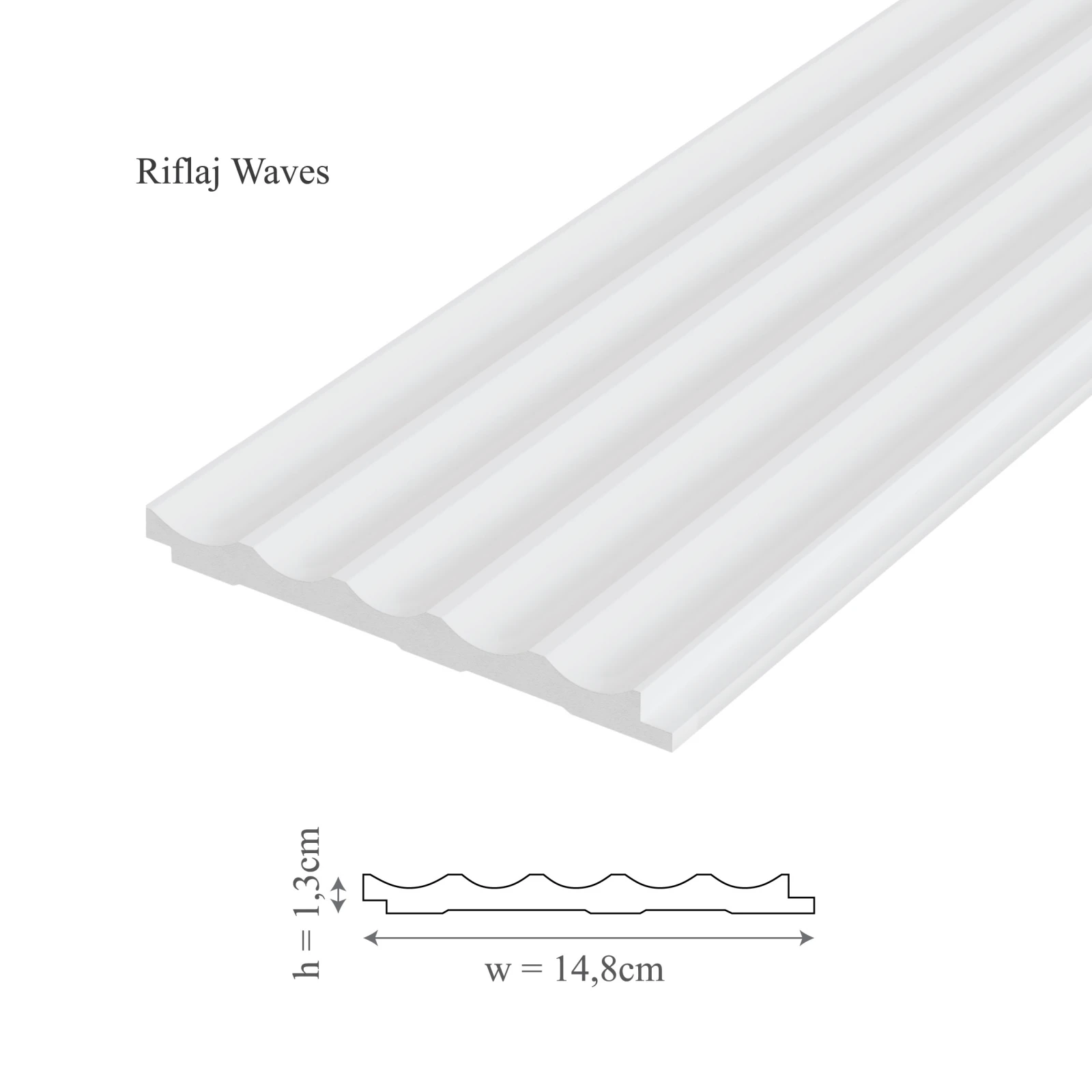 Panou riflaj decorativ 3D din polimer rigid, model Waves - 14.8x1.3x250 cm