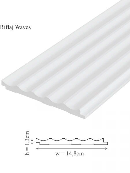 Panou riflaj decorativ 3D din polimer rigid, model Waves - 14.8x1.3x250 cm