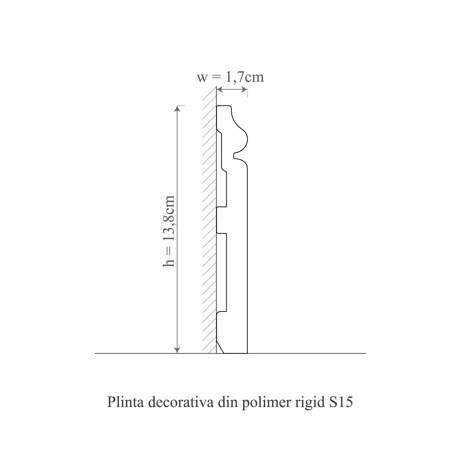 Plinta decorativa din polimer rigid S15 - 13.8x1.7x200 cm