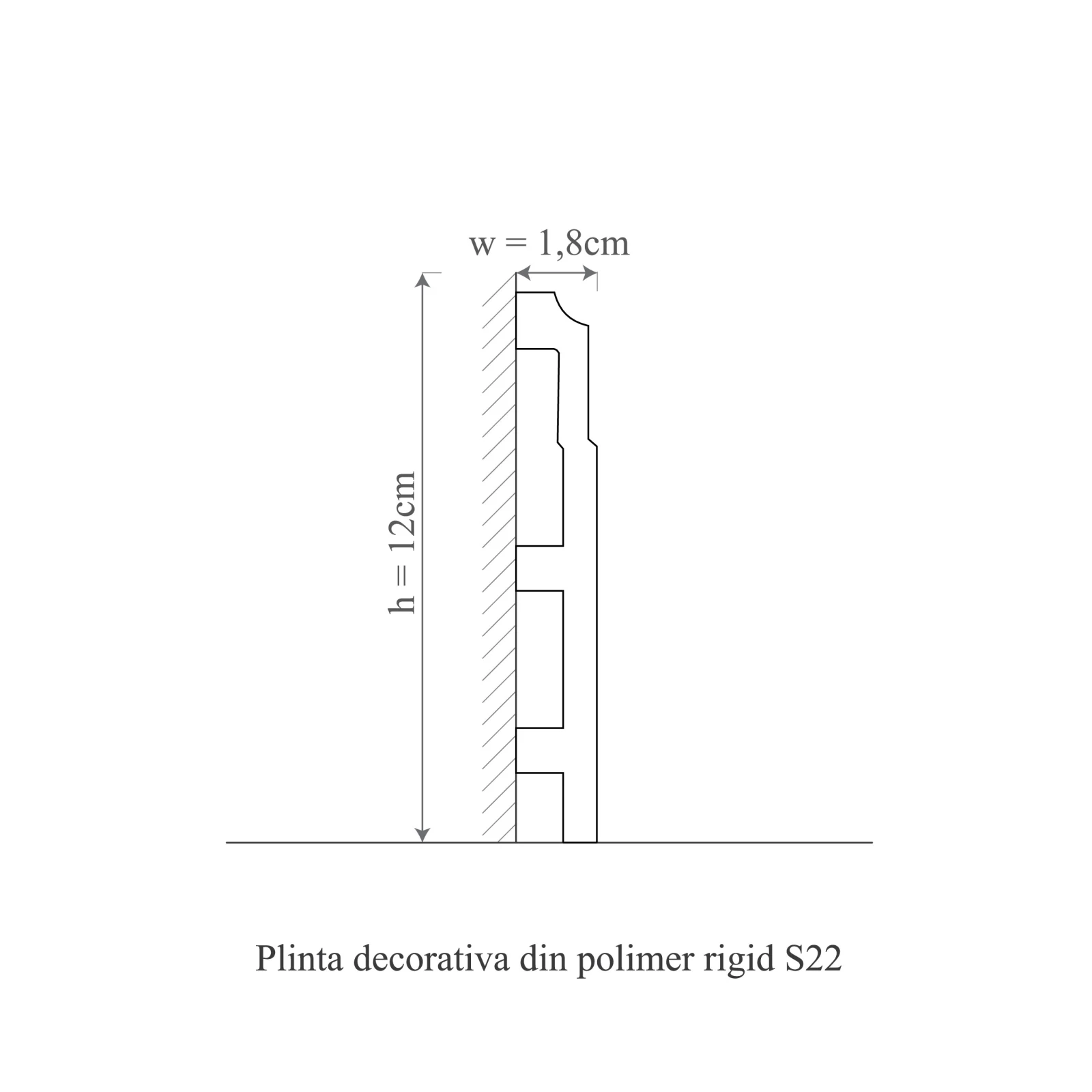 Plinta decorativa din polimer rigid S22 - 12x1.8x200 cm