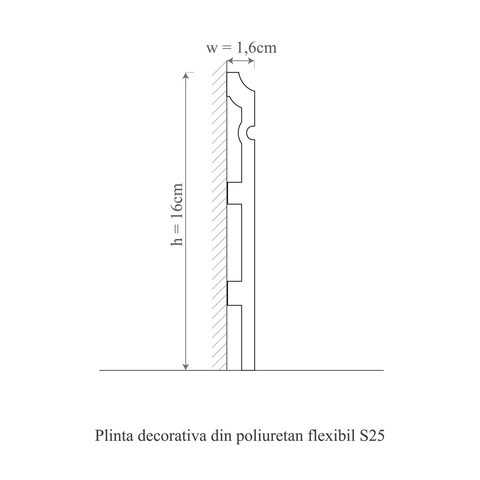 Plinta decorativa din polimer rigid S25 - 16x1.5x200 cm