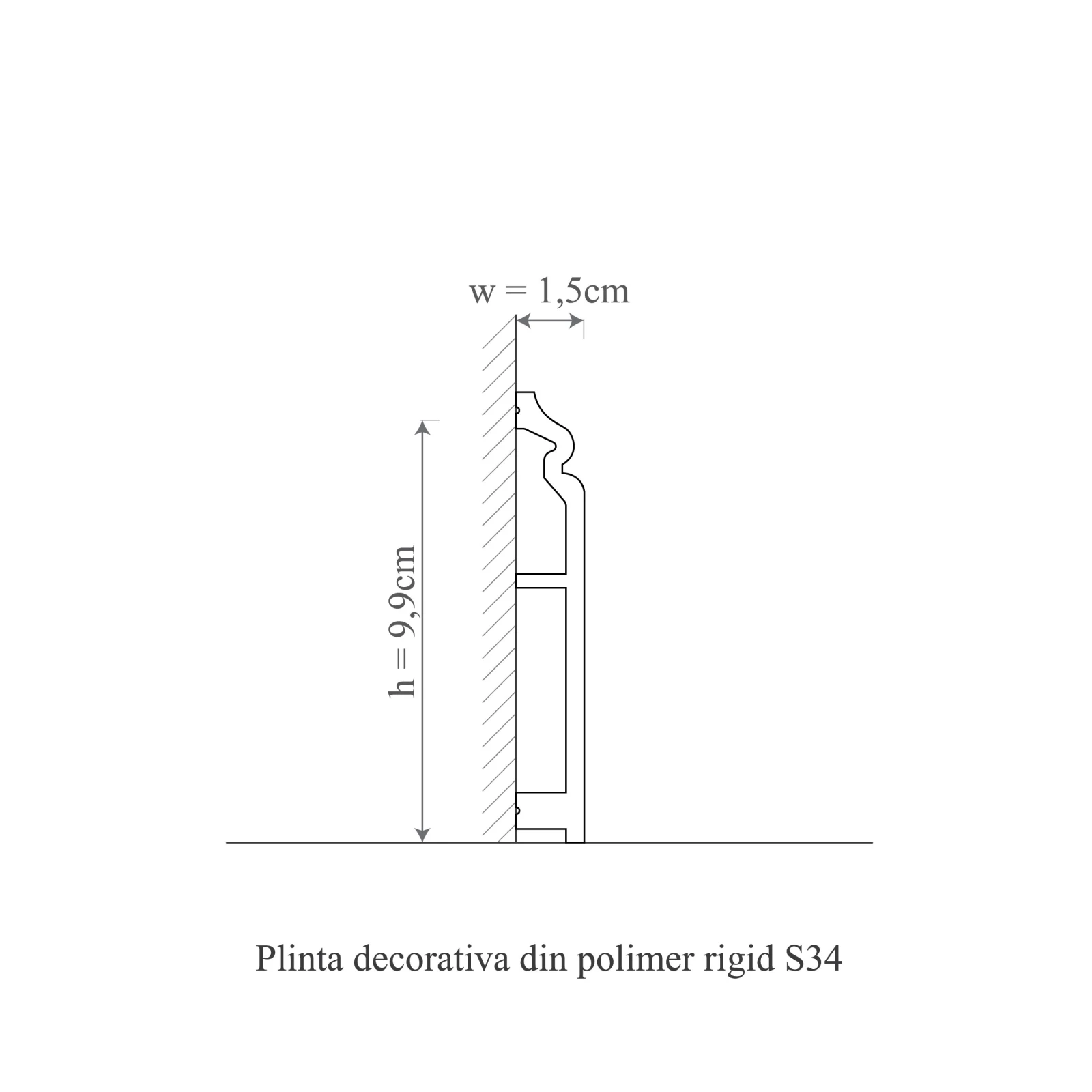Plinta decorativa din polimer rigid S34 - 9.9x1.5x200 cm