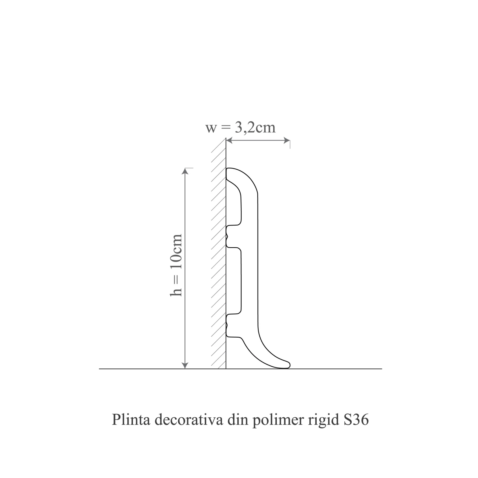 Plinta decorativa din polimer rigid S36 - 10x3.2x200 cm