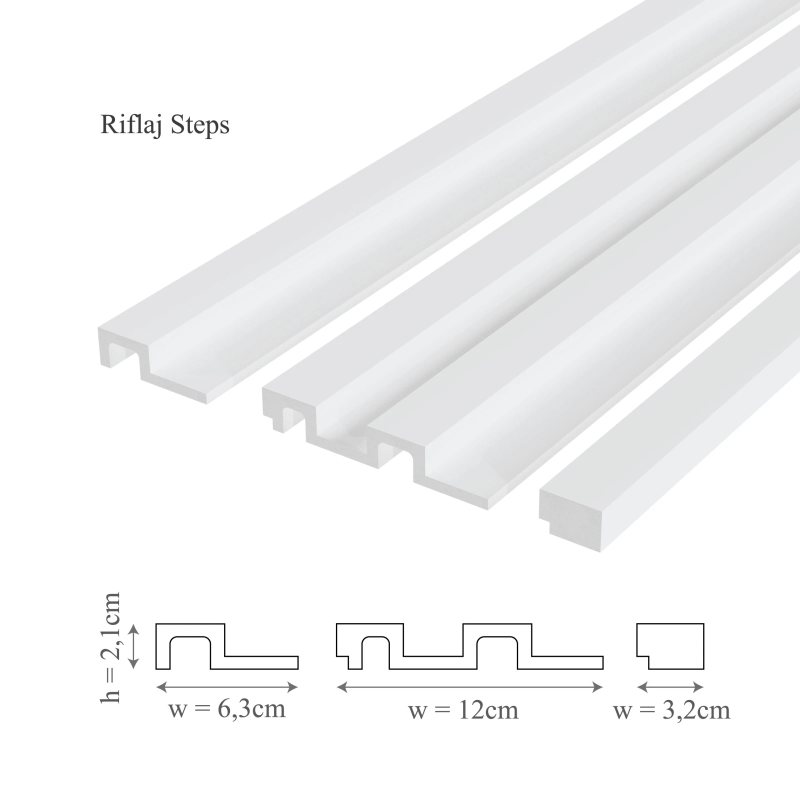 Profil dreapta riflaj decorativ, Steps R, 3.2x2.1x250 cm