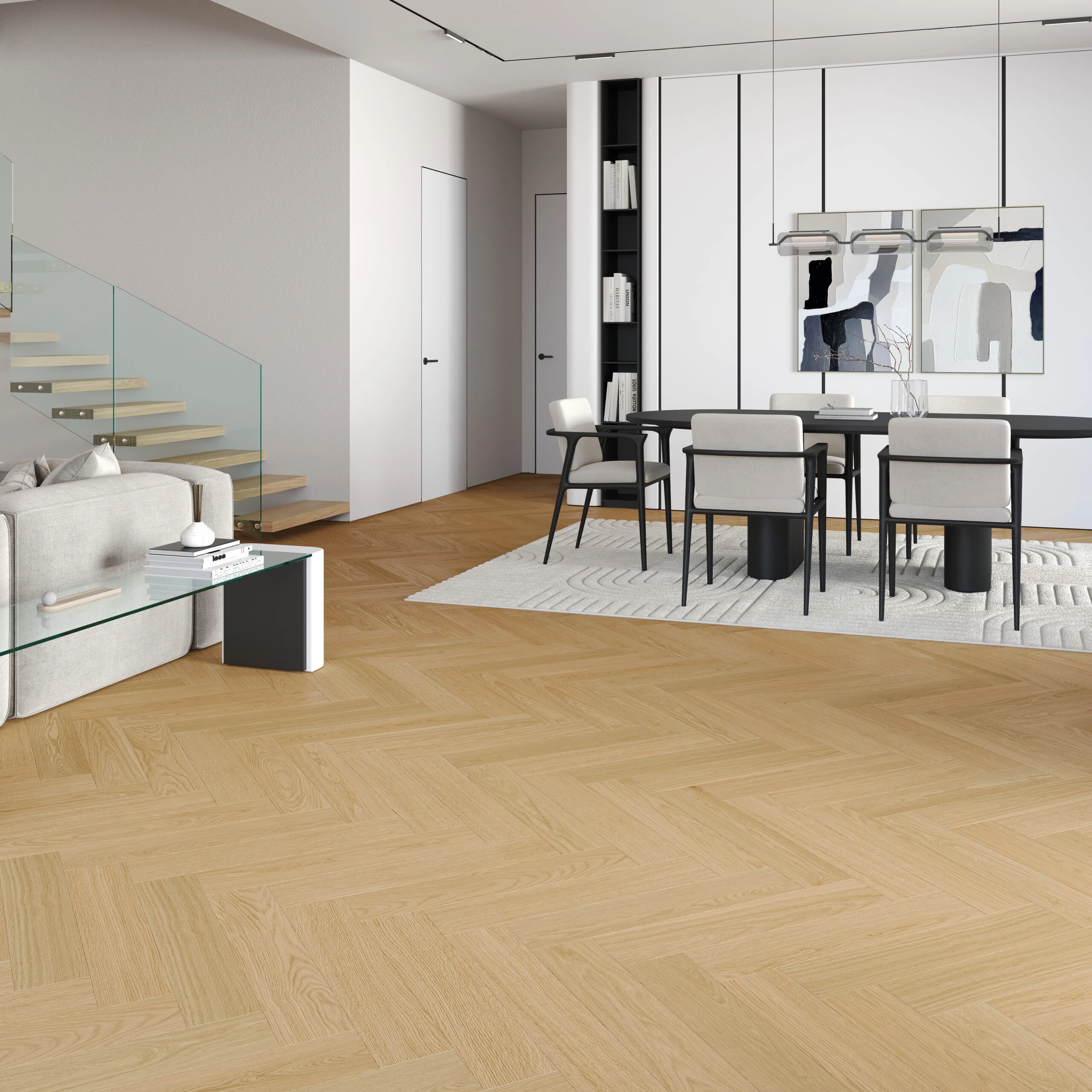 Parchet vinil SPC Stejar Cream Herringbone